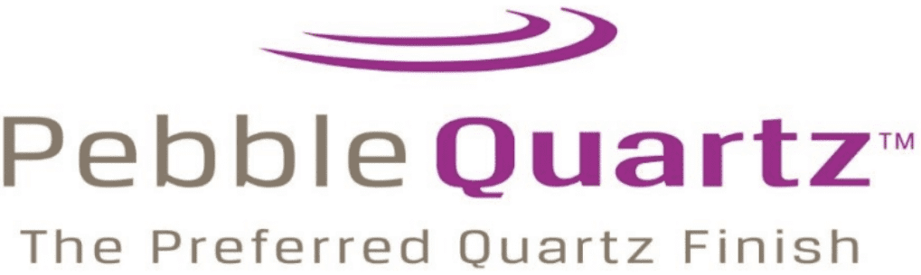 Logo of PebbleQuartz, featuring the tagline "The Preferred Quartz Finish" with a stylized, swooping design in purple above the name.