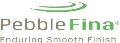 Logo of PebbleFina with green and grey text reading "PebbleFina" and a tagline below stating "Enduring Smooth Finish." There is a green, smooth arc design above the text.